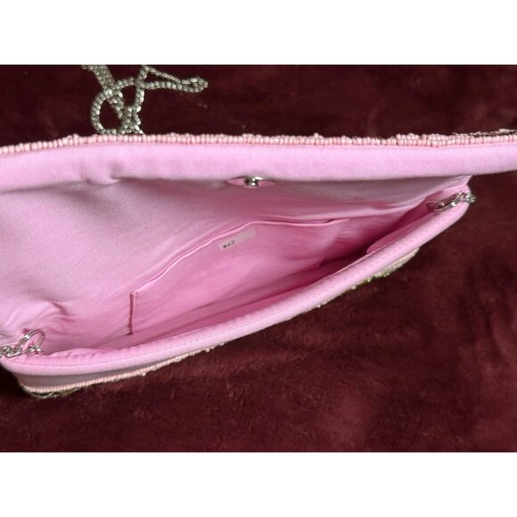 Pink HAND BEADED Club Bag Clutch Desert Cactus Snap Close With Chain Strap Purse - Picture 5 of 9